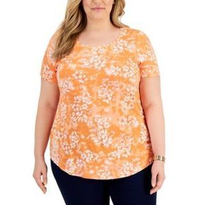 MSRP $43 Jm Collection Women Plus Size Floral-Printed T-Shirt Orange Size 1X